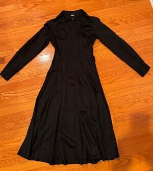 Vintage 2000s Zara Basic Black Cotton A-Line Shirt Dress Size M
